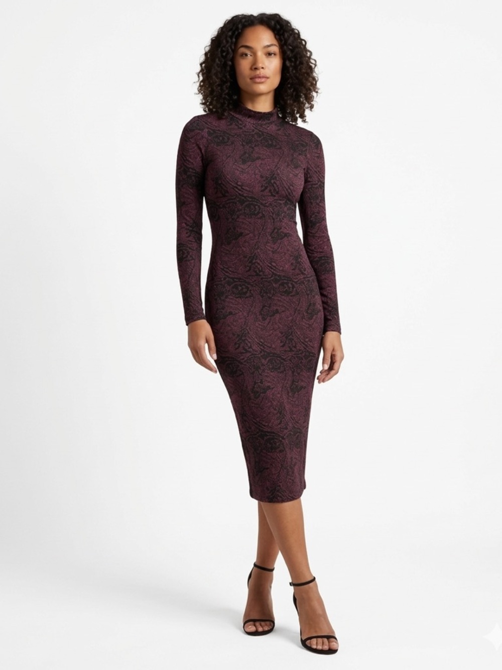 Ted Baker Elonar High Neck Printed Bodycon Dress Black & Burgundy Size 3 US 6-8